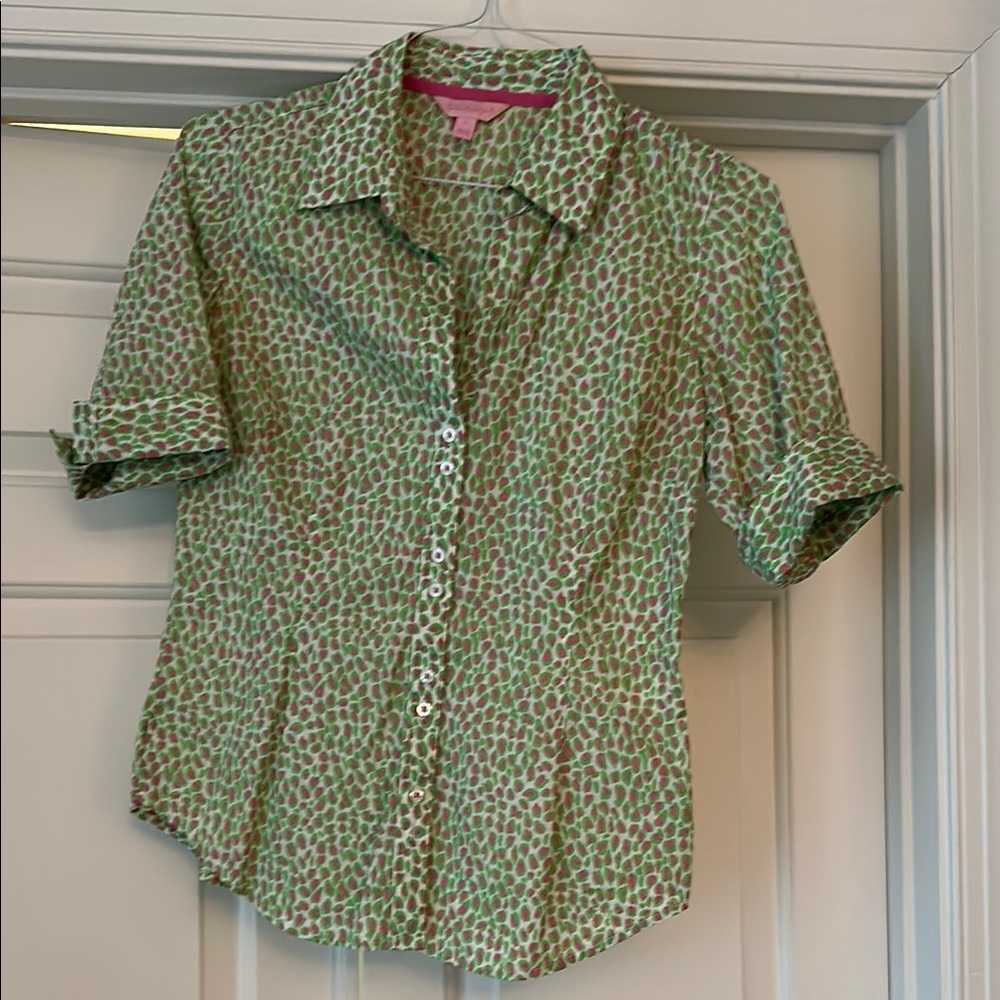 Lilly Pulitzer Green Fitted Button Down Shirt